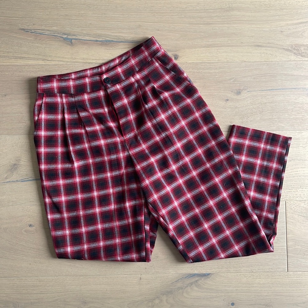 High rise plaid pants